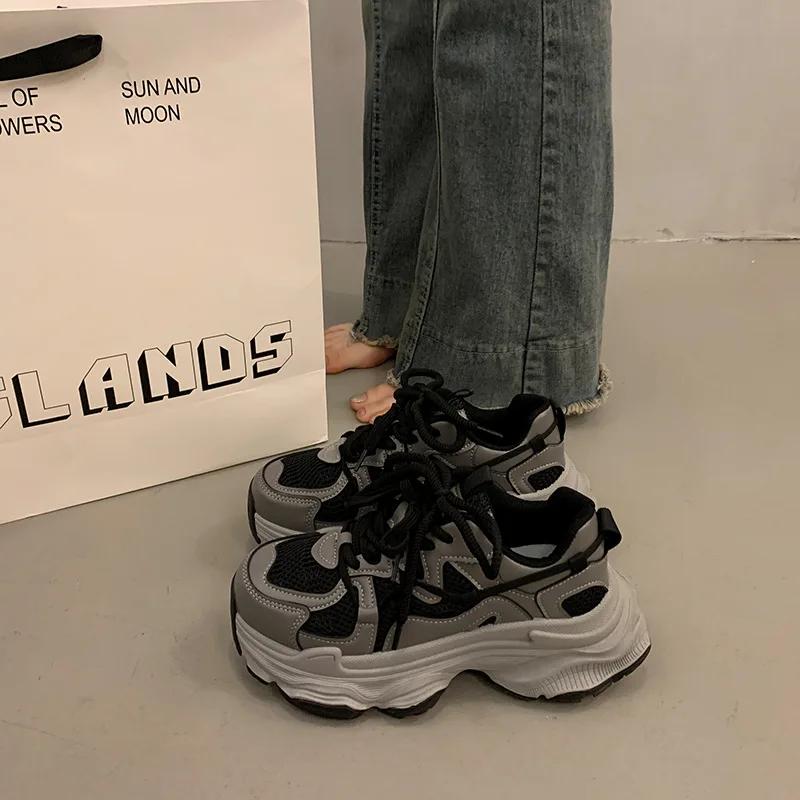 Chunky Platform Sneakers for Women Spring Fashion Thick Sole Vulcanized Shoes Woman Non Slip Mesh Breathable Casual Sports Shoes