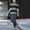 Li Ning Sports Fashion Series Color Block Striped Loose Round Neck Short Sleeve T-Shirt Men Tops Mist-Pine-Green AHSS571-5