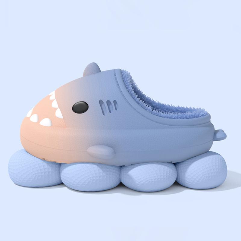 Fashion Smile Plush Lining Bag Heel Cotton Slippers EVA Linght Warm Indoor Cotton Slippers Gradient Shark Furry Slippers For Mens Womens