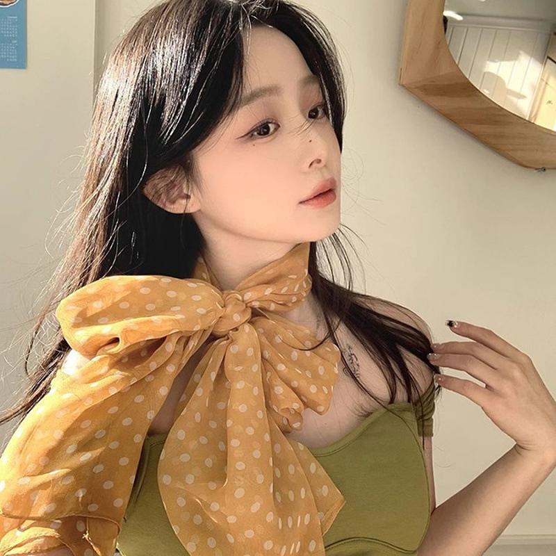 Корейский Шифоновый Прозрачный Дышащий Солнцезащитный Шарф в Горошек Женский Летний Тонкий Длинный Пляжный Полотенце Солнечный Шелковый Шарф A1