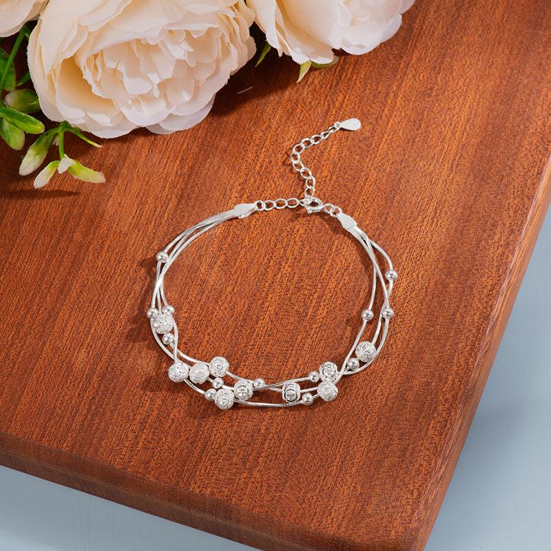 

S925 Серебряный браслет Sansheng III, женский нишевый браслет из бисера, трехслойный браслет из круглой бусины, китайский подарок на День святого Валентина Adjustable size