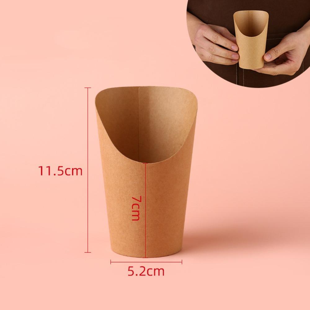 50PCS Oil-proof Disposable French Fry Cup Thickened Water Proof Kraft Paper Slanted Mouth Cup Eco-Friendly Multi-functional