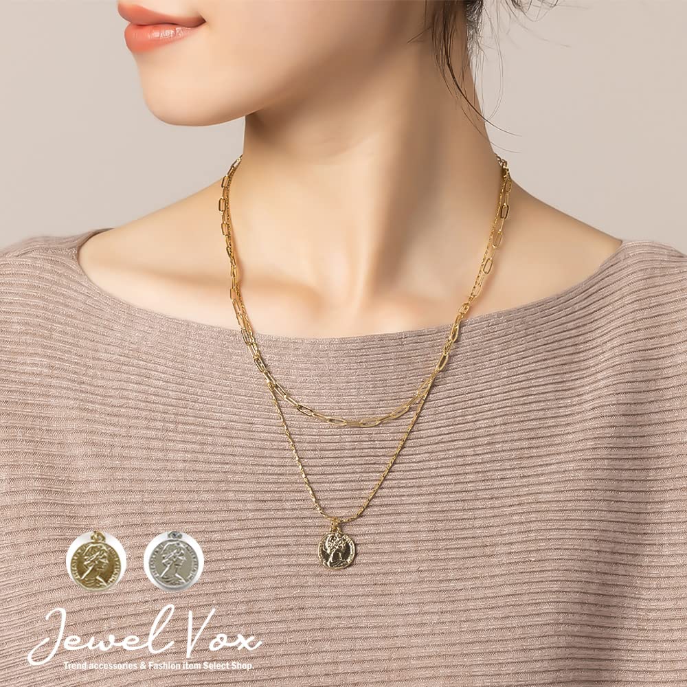 JewelVOX Münze Double Nickel Metall Erwachsene [Schmuckschatulle] Damen Halskette, Kurz, Kette, Kostenlos, Allergie, (Silber)