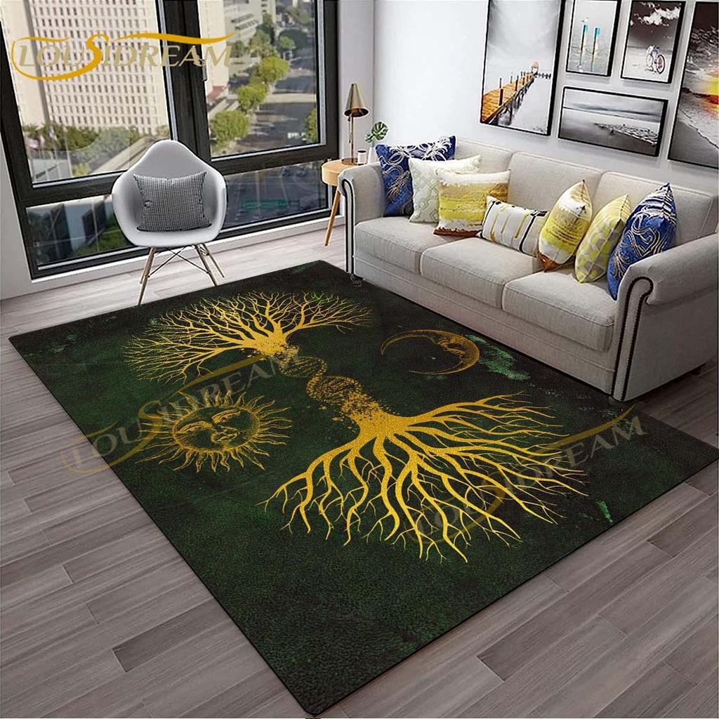 3D-Teppich mit Baum des Lebens, geheimnisvoller Tarotkarten-Teppich für Schlafzimmer, Wohnzimmer, Schlangenteppiche, Boho-Mondphase und Sterne, Schmetterlingsteppich