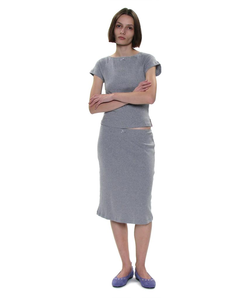Partimento Woman Pwc Lace Trim Eyelet Midi Skirt_Melange