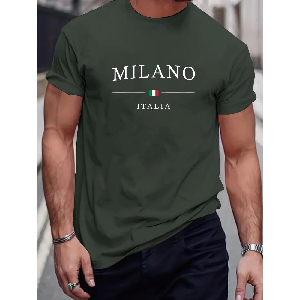 

Men s Summer Fashion MILANO Letter Printed Loose Large Casual Comfortable Round Neck Short Sleeve T-shirt Top S