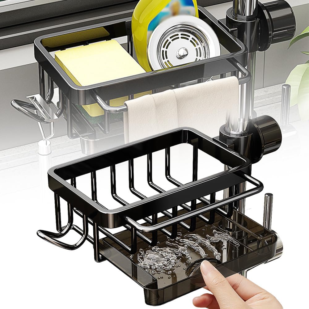 Sink Drain Rack Sponge Storage, 2024 New Kitchen Sink Faucet Organizer, Adjustable Detachable Sponge Holder for Kitchen Faucet, Sink Drain Holder