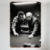 Vintage Black & White Pool Table Scene Two Men Playing Metal Tin Sign for Man Cave Bar Home Decor Wall Art