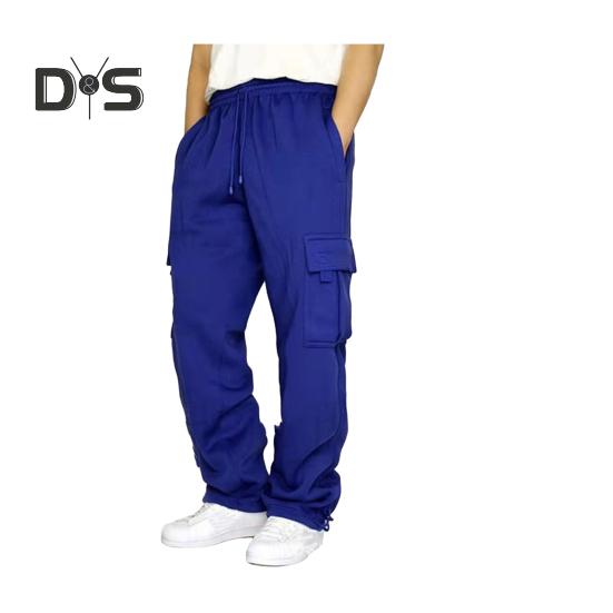 Eyouth Heren Cargobroek met Meerdere Zakken Wijde Pijpen Losse Effen Kleur Trekkoord Elastische Taille Volledige Lengte Joggingbroek Dagelijkse Sportbroek XXXL koningsblauwe kleur