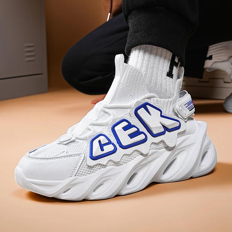 Herren Sommerschuhe Neue Textil Atmungsaktive Laufschuhe Trendige Herren Klingen Dicke Sohle Freizeit Sportschuhe 36-46