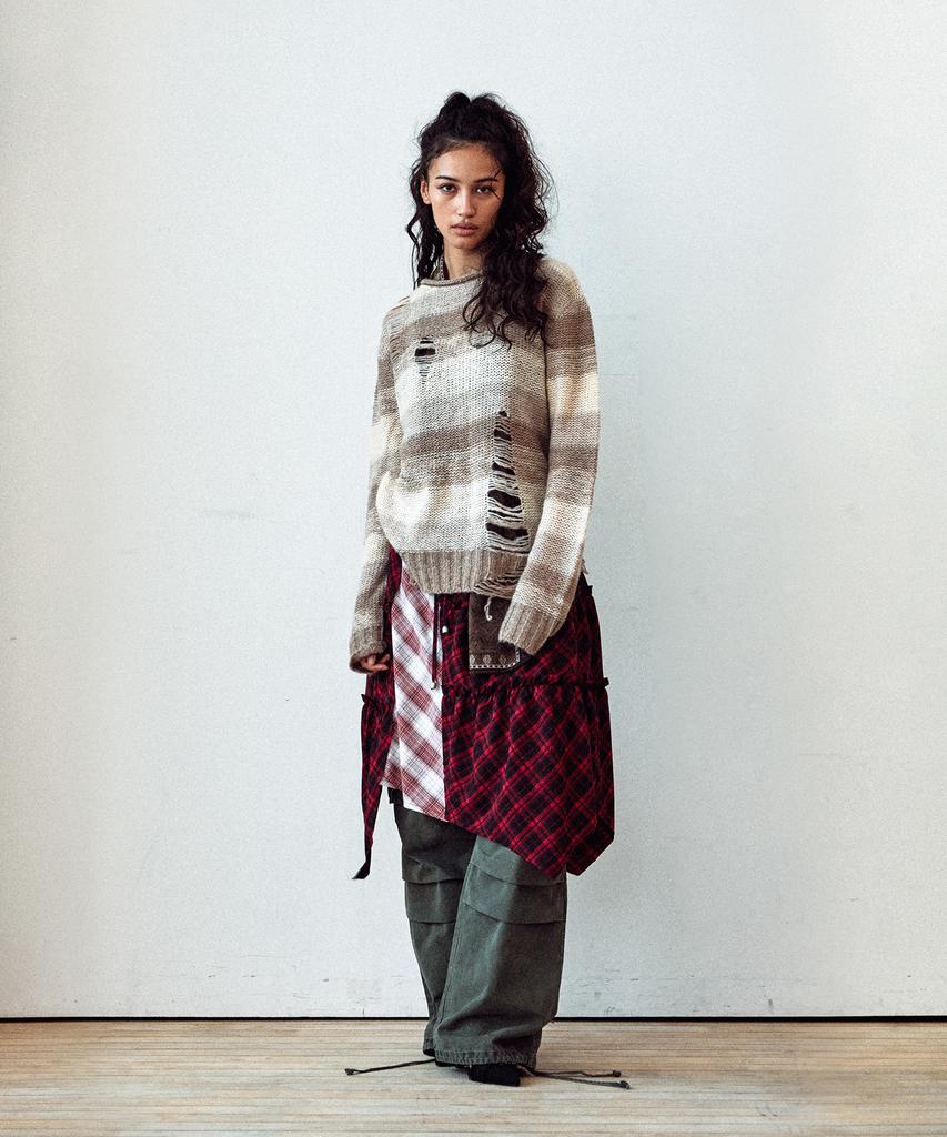 THEVINYLHOUSE Grunge Stripe Sweater Brown