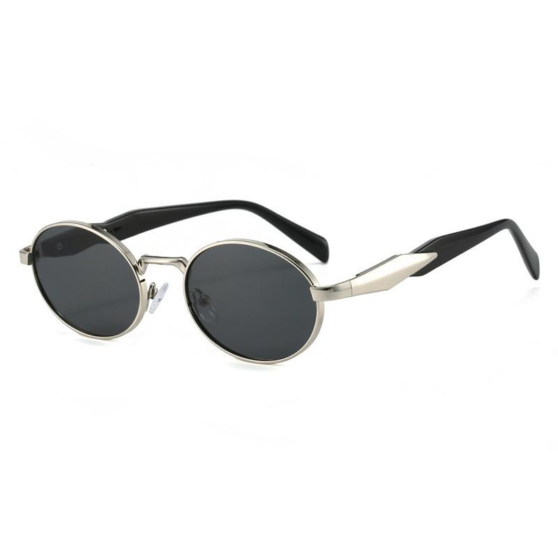 Elliptical Metal Frame Sunglasses With Uv400 Protection For Outdoor Sports And Fashion