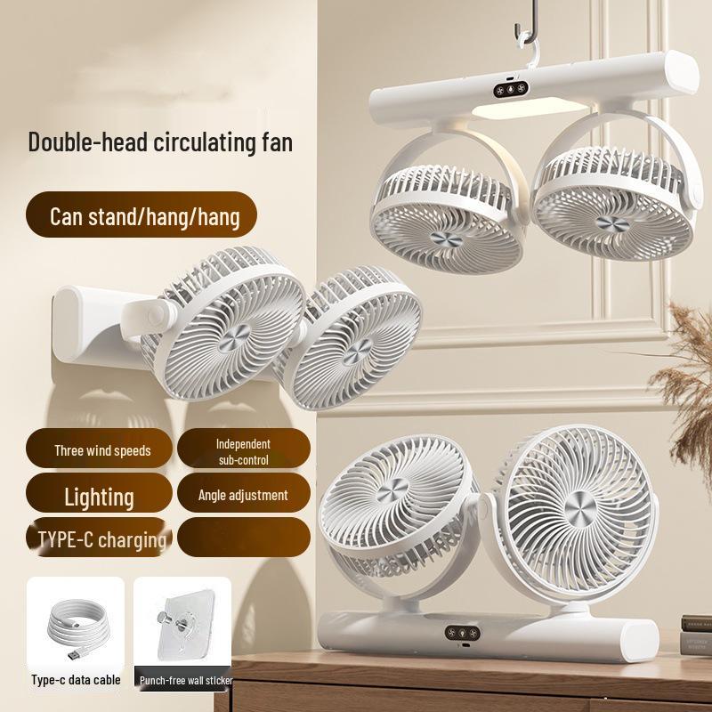 

Dual-Head Desktop Fan: Hangable & Portable, Rechargeable, Plug-in for Home/Dorm Use 242*259*99