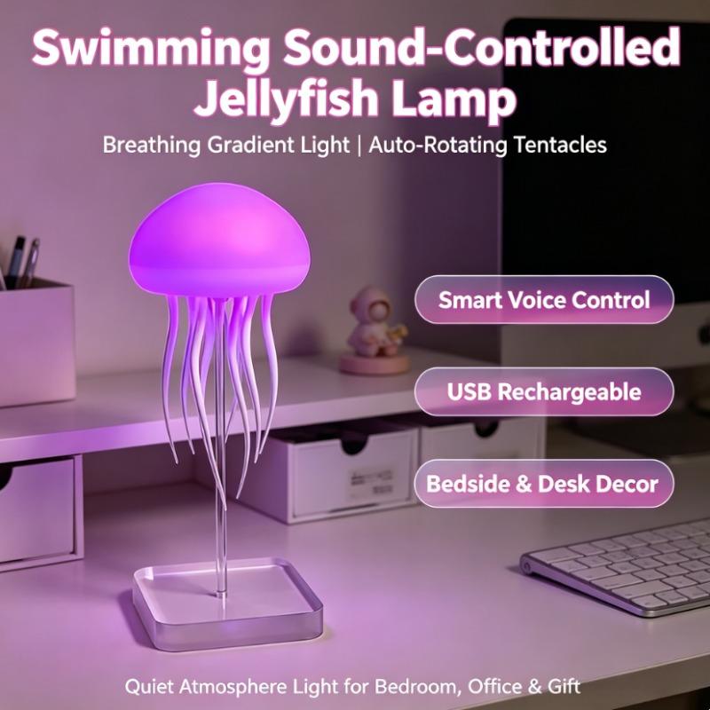 Creative Home Lighting Dynamic Voice Control Jellyfish Lamp Color Changing Atmosphere Romantic Rechargeable Ambient Night Light