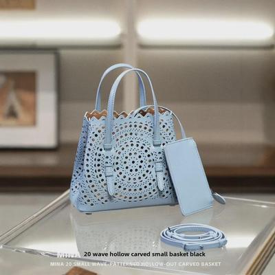 2024 Carved Leather Tote: Mina Women's Single Shoulder Cowhide Messenger & Hollow Basket Bag