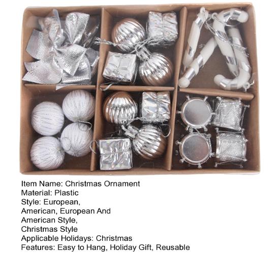 24Pcs/Box Christmas Ornament Gift Box Candy Cane Ball Mini Bowknot Xmas Tree Hanging Ornament Holiday Festival Party Decor Pendant