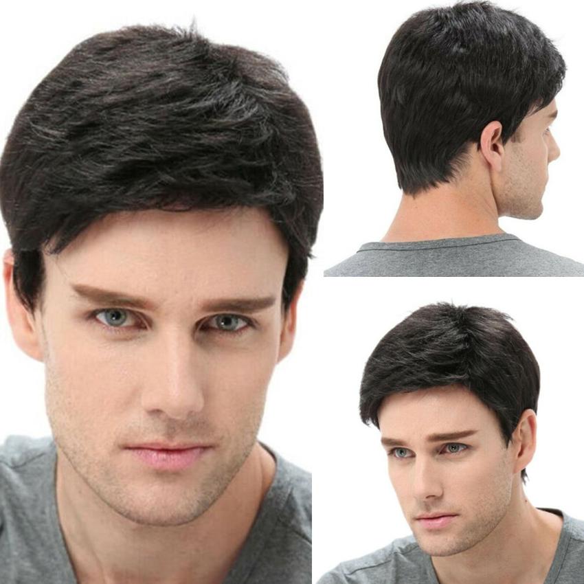Buy Men's Full Hair Wigs Black Short Straight Fake Hair Hairpiece