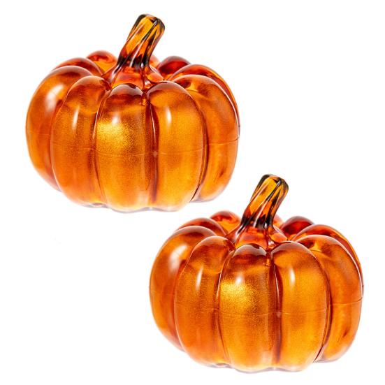 2Pcs LED Glass Pumpkin Set Starry Night Design Halloween Thanksgiving Decor Lighted Lantern Indoor Fall Decoration
