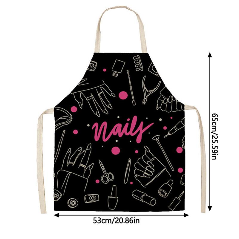 Nail Polish Lipstick Beauty Kitchen Women Apron Household Cleaning Flax Pinafore Salon Home Cooking Baking Adult Bib