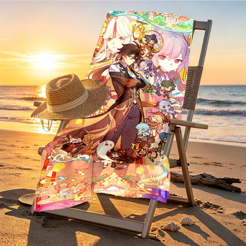 Genshin Impact Print Beach Towel Design, Soft, Lightweight. for Home Bathroom, Spa, Pool, Yoga, Surfing, Camping, Gift for Family, Friend