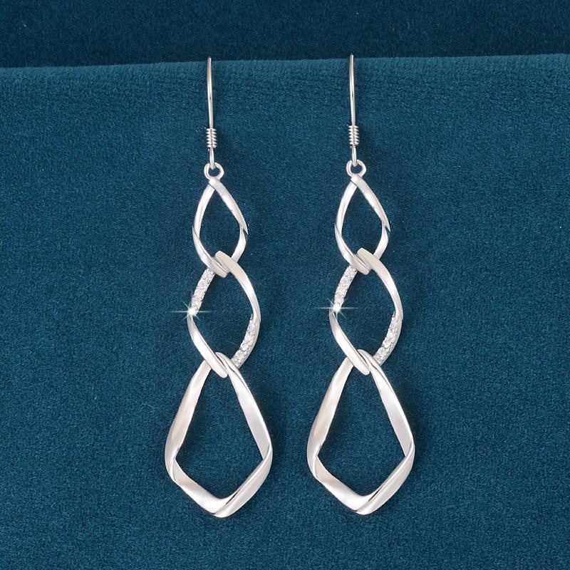 Elegant Water Drop Tassel Earrings, 925 Sterling Silver, Slimming Hollow Design for Women 925 Sterling Silver