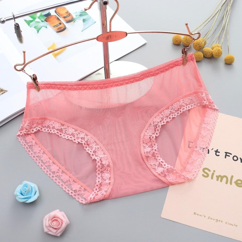 Fashion Low Waist Sheer Mesh Lace Thong Seamless Transparent Lace Flower Briefs Women Hollow One-piece Romantic T Panties Ladies