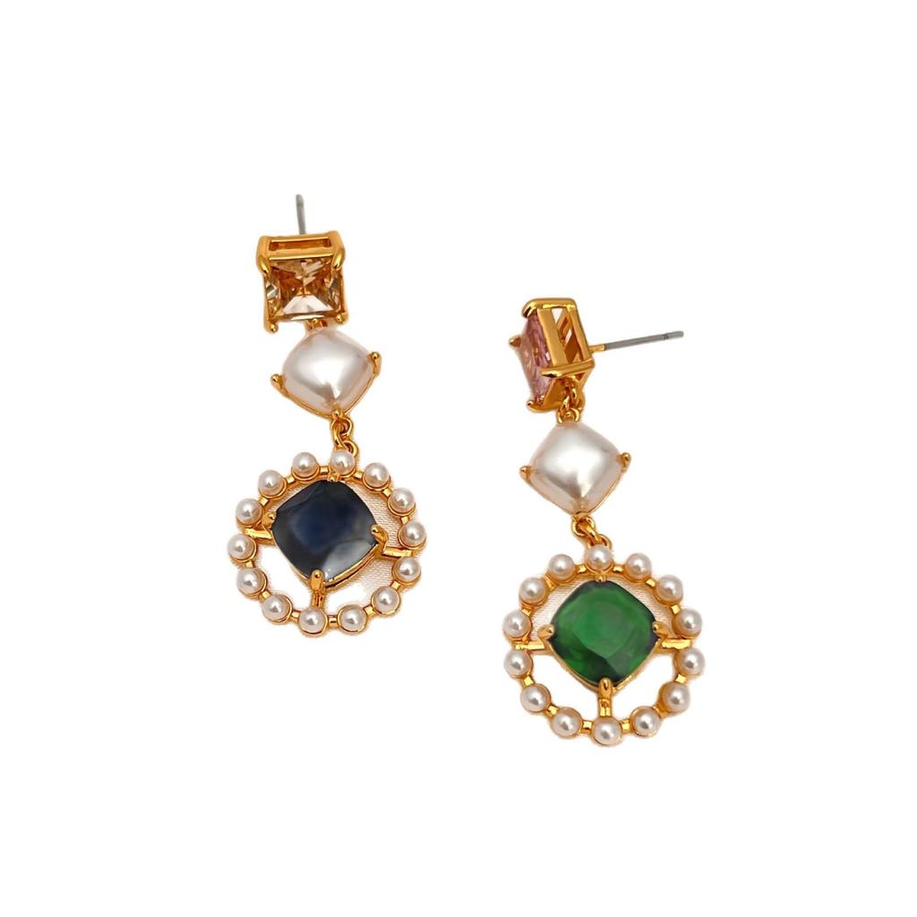Elegant Asymmetrical Vintage Zircon & Pearl Stud Earrings