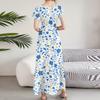 Women's Casual Fashion Print Long Dresses V-Neck Short Sleeve Dresses
