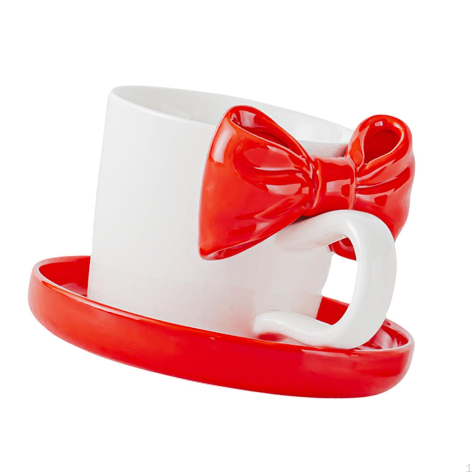 

Ceramic Tea Cup and Saucer Coffee Bow Tie Creative Multipurpose Latte Mug Set Porcelain Red Saucer