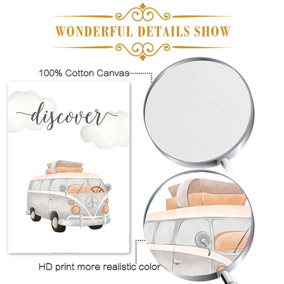 Horkovzdušný balón Auto Medvěd Králík Slon Sen Nástěnné umění Plátno Malba Plakáty a tisky Obrázek Dětský pokoj Dekorace