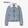 MO&Co. Women's Lamb Wool Collar Padded Denim Jacket