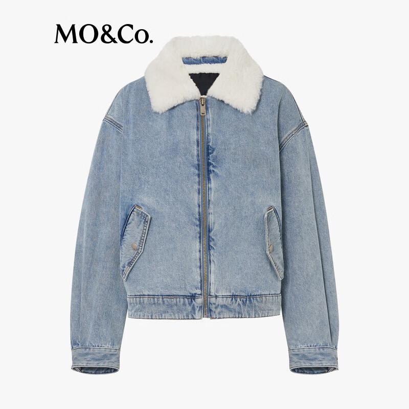 MO&Co. Women's Lamb Wool Collar Padded Denim Jacket