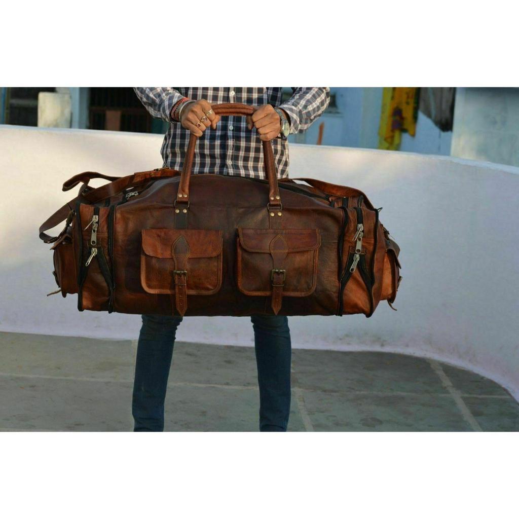 Kožená taška Duffle Men Goat Gym Leather Bag Cestovní zavazadlo Original S Brown Vintage Tote Bag