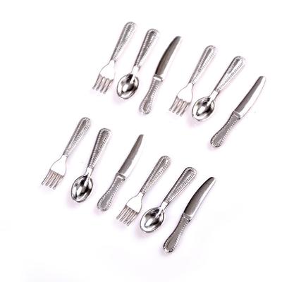 12pcs 1/12 Miniature Knife Fork Spoon Sets Tableware Utensils Dollhouse Accessories For Kitchen Children's Toys and Family Utens
