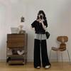 Plus Size Summer Korean Style Striped Top & Wide-Leg Pants Two-Piece Set