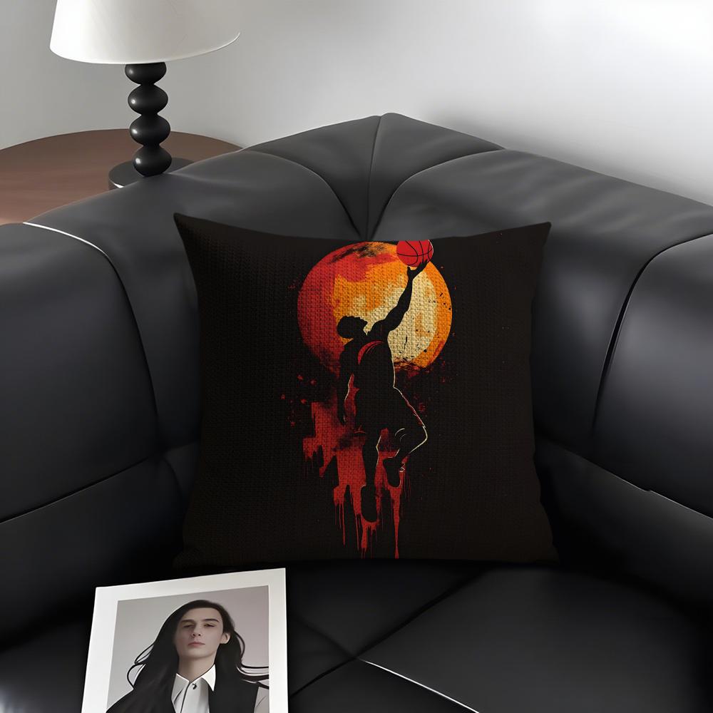 Basketball Sport Cushion Cover Natural Linen Organic Fabric Double-Sided Printing Sofa Home Decor Gift Pillow Case