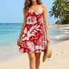 Vestido Casual de Mujer sin Tirantes sin Mangas Estampado Floral Vestido de Playa de Verano Cuerpo Elástico Fruncido Vestido por Encima de la Rodilla