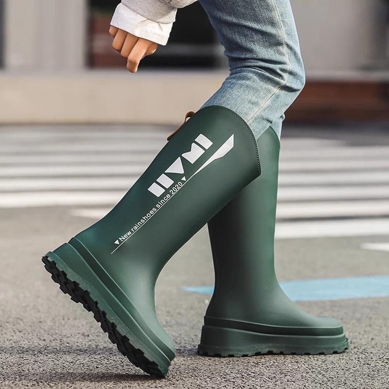 Tall women's rain boots fashionable outer rain shoes women's velvet thermal rubber shoes kitchen non-slip waterproof thick-soled water shoes