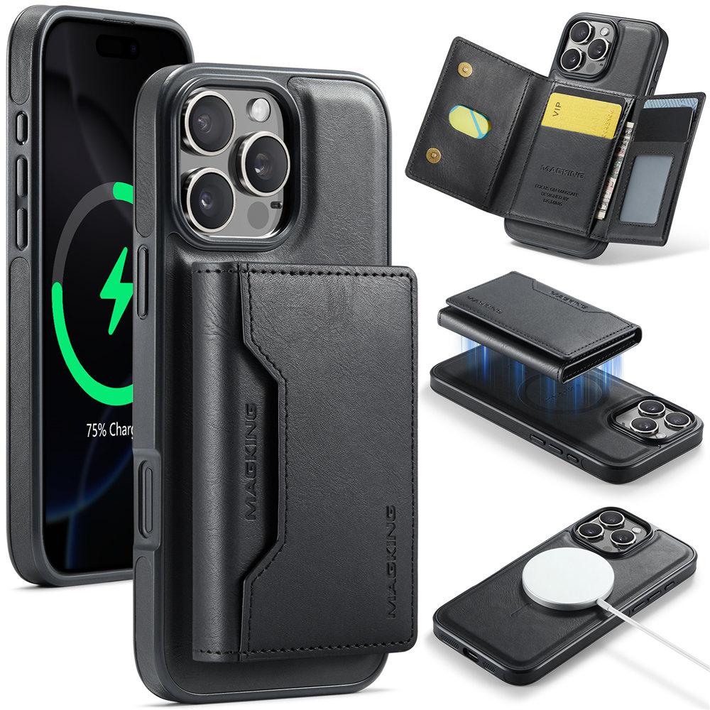For Magsafe Wireless Charge Case For iPhone 16 e 15 14 Plus 13 12 Pro Max 2 in 1 Detachable Cards Leather Wallet Cover
