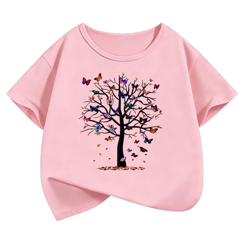 2026 Kids Pure Cotton Round Neck Short-Sleeve Top Star Patterned Printed T-shirt Y2K Trendy Girls' Summer T-shirt Girls Clothing