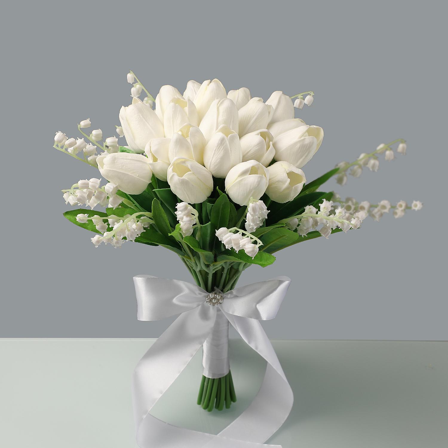 Elegant Artificial Bridal Bouquet White Tulip