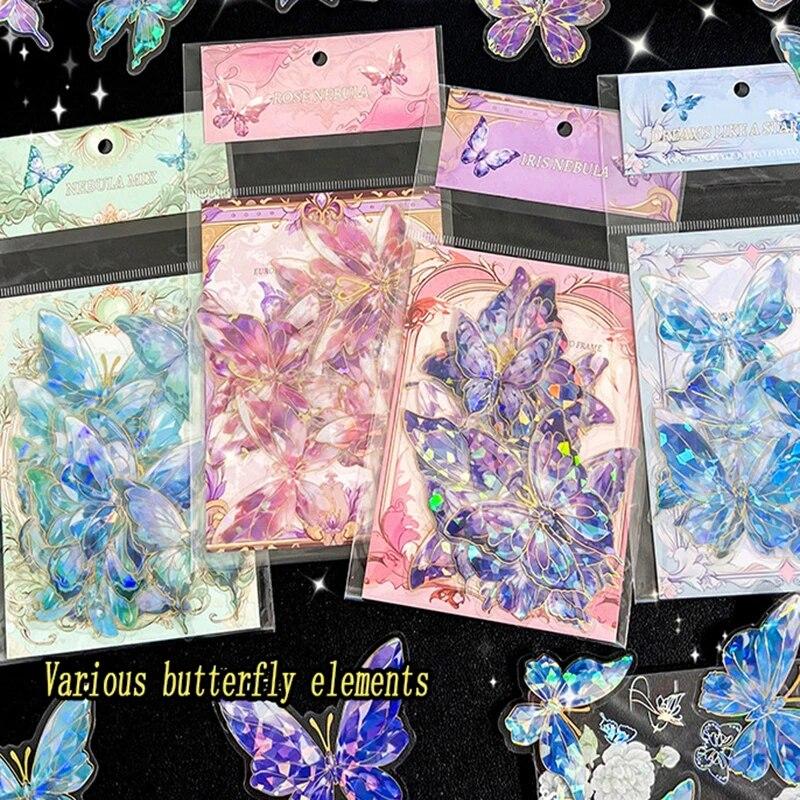 3D Laser Butterfly Stickers Decorated Gold Stamping with Various Shapes for Gifts Can Self Adhesive for Freely