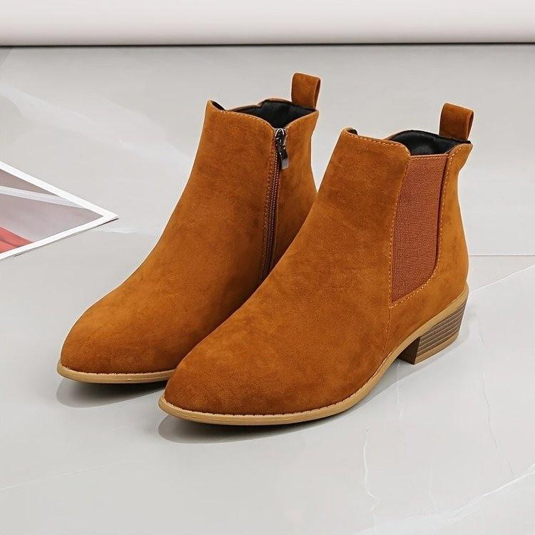 New Large Size Pointed Short Boots Suede British Simple Women's Boots Autumn and Winter Flat Bottom Side Zipper Bare Boots