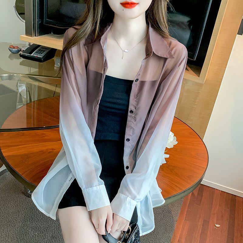 2025 Summer French Style Elegant Sheer Tie-Dye Gradient Sun Protection Loose Shirt Jacket for Women