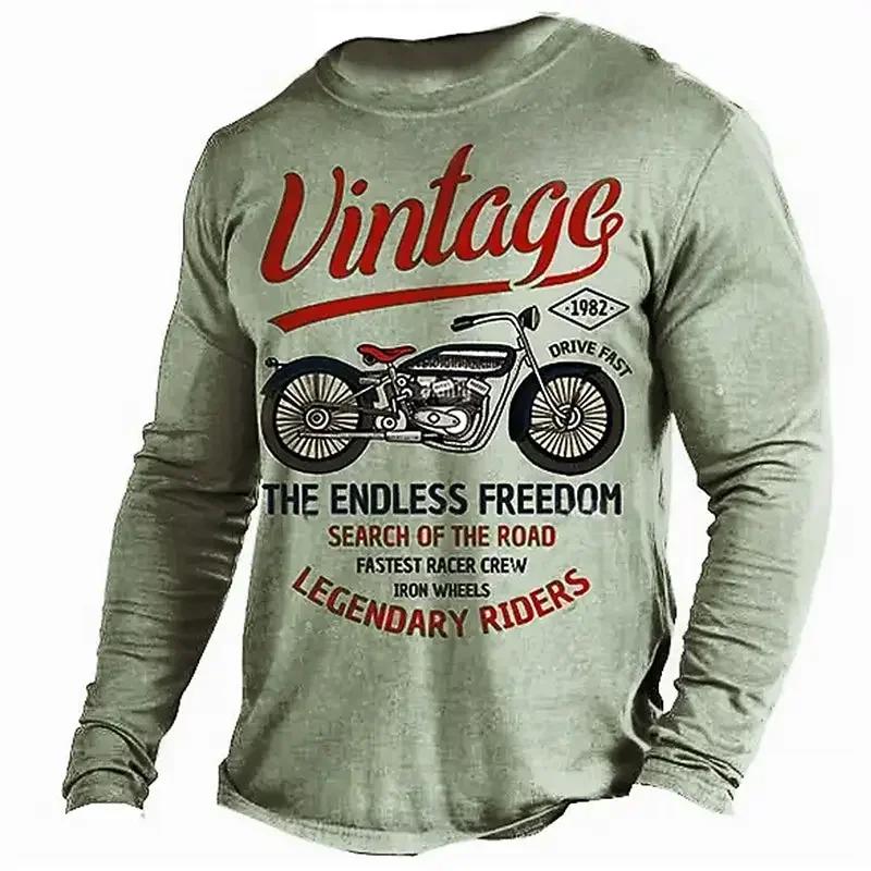 Vintage Motorcycle 3D Print Autumn Men's O-Neck T-shirt Casual Long Sleeve Oversized T Shirts Fashion Tops Trend Men Clothing