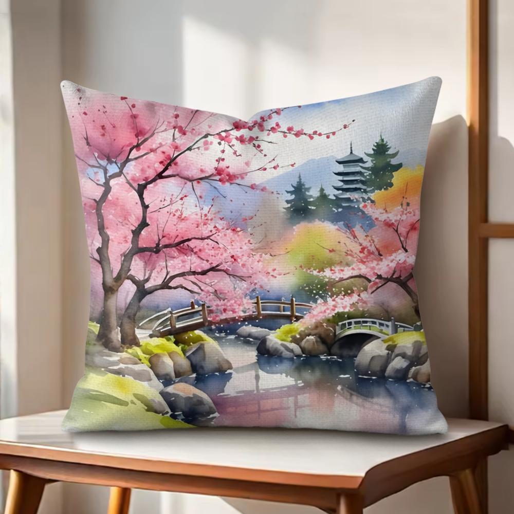 Cherry tree in spring Cushion Cover Natural Linen Organic Fabric DoubleSided Printing Couch Pillow Covers Home Decor