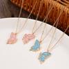 Split Butterfly Pendant Necklace Set Pink Enamel Matching Butterfly Necklaces for Best Friends