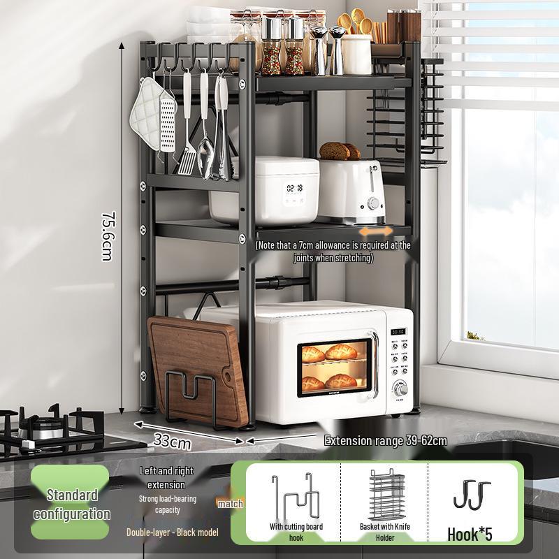 Adjustable Pull-out Microwave Oven Rack – Multi-functional Stainless Steel Shelf for Kitchen Countertop Cookware Storage