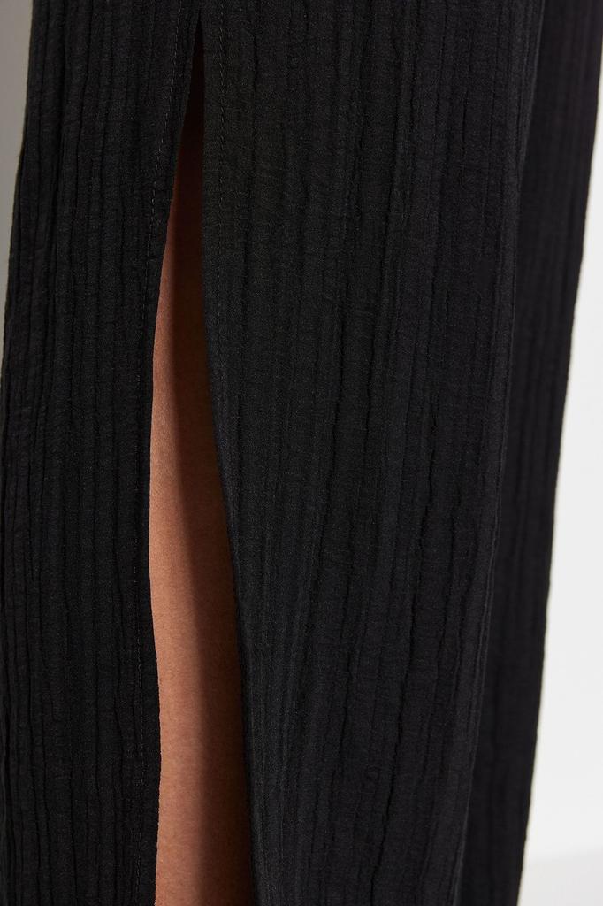 Women's Style Plus Size Brown Slit Detailed Woven Beach Trousers