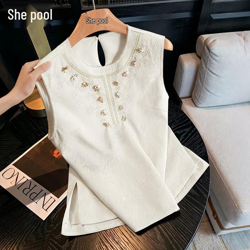 Elegant Chinese Style Jacquard Beaded Vest M
